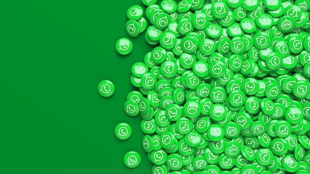 Photo a lot of 3d whatsapp green glossy pills on a dark green background