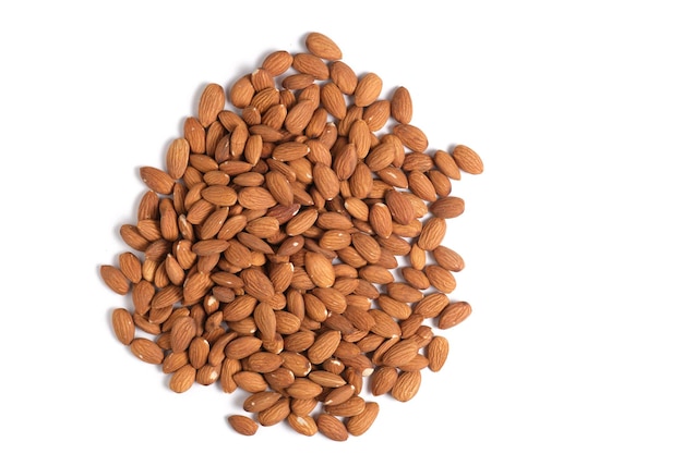 Lot of almonds white background isolate