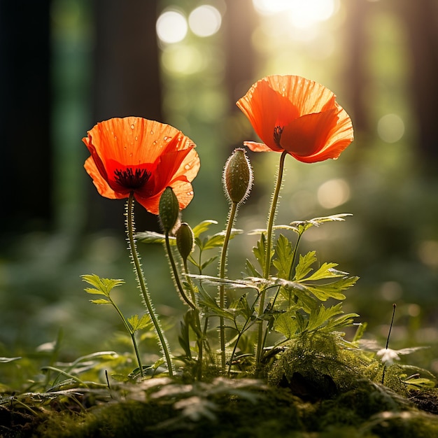 Photo a lot of bright red poppies at spring