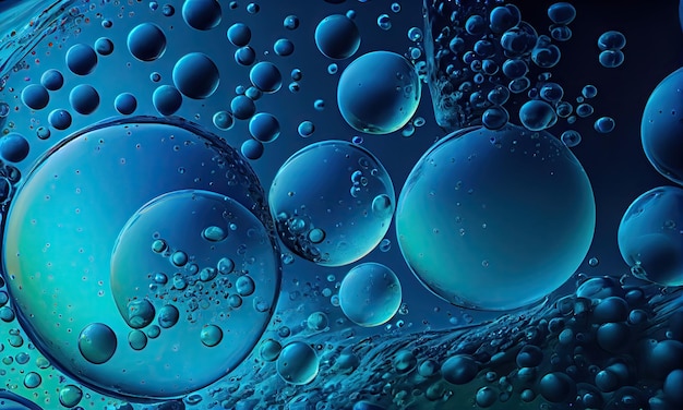 A lot of bubbles in a blue liquid closeup generative AI