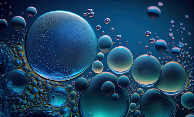 A lot of bubbles in a blue liquid closeup generative AI