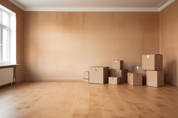 a lot of cardboard boxes in an empty new apartment