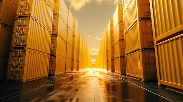 A lot of cargo containers in yellow tones