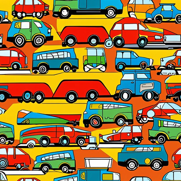 a lot of cars on a yellow background