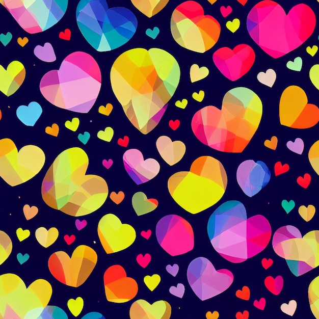 Lot of colorful hearts on a black background generative ai