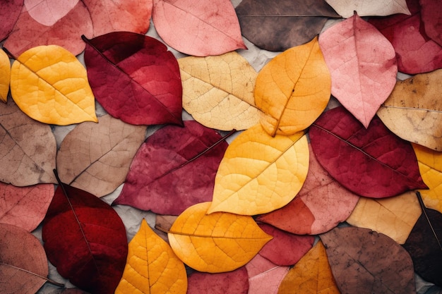 Photo a lot of colorful leaves naturalistic tones generative ai