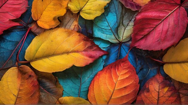 自然主義的な色彩のスタイルのカラフルな葉の多く 背景画像生成 ai