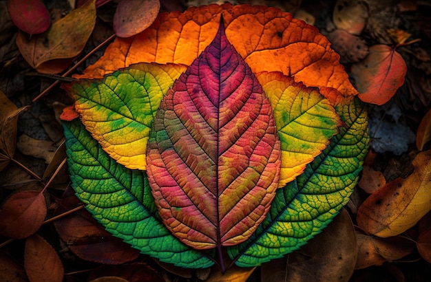 Photo a lot of colorful leaves in the style of naturalistic tones generative ai