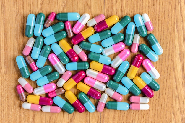 A lot of colorful medication and pills from above