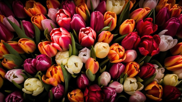 Много красочных тюльпанов