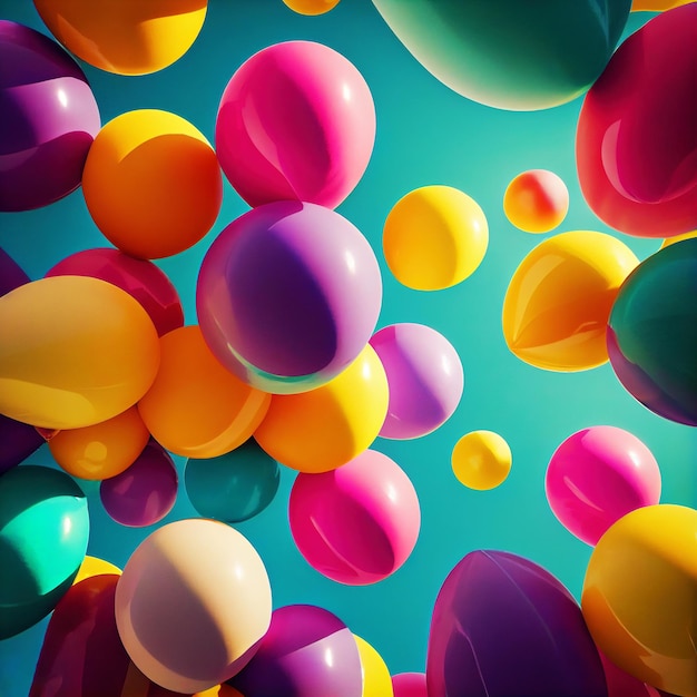 Много цветных летающих шаров Generative Ai