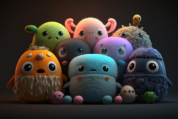 A lot of cute little monsters illustrations