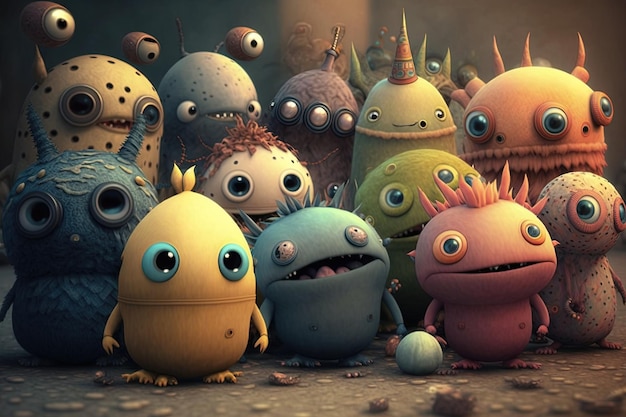 A lot of cute little monsters illustrations