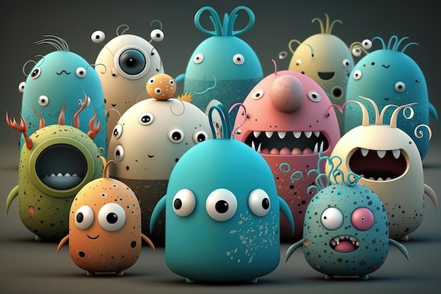 A lot of cute little monsters illustrations