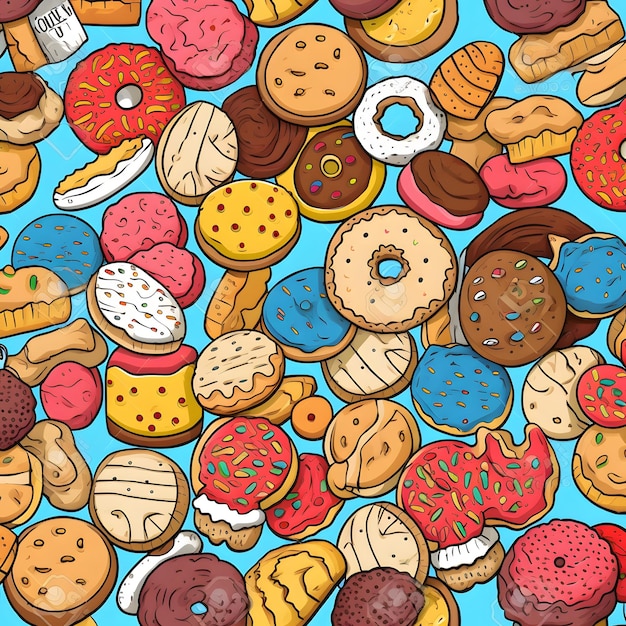 A lot of different cookies on a blue background.