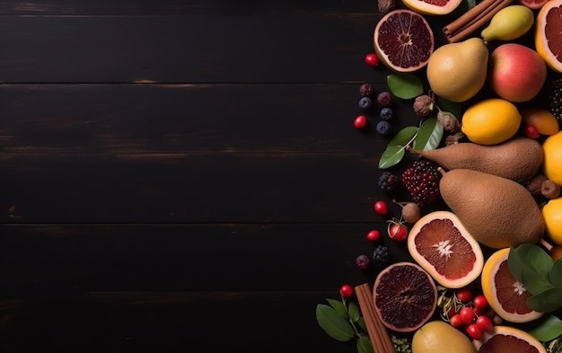 A lot of different fruits on a black background