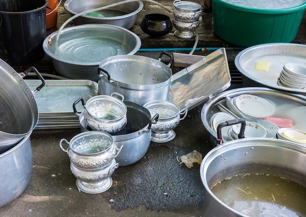 Lot of dirty dishware