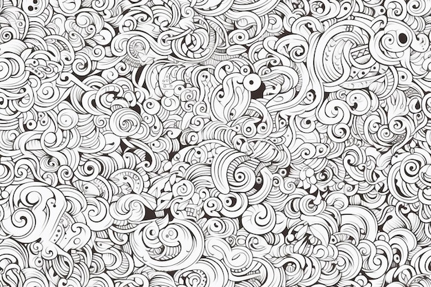 a lot of doodles and swirls are arranged in a seamless pattern.