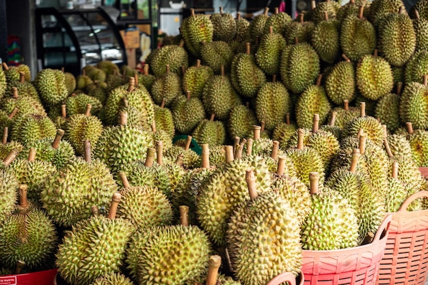 A Lot of durians on a truck to sell at fruit market