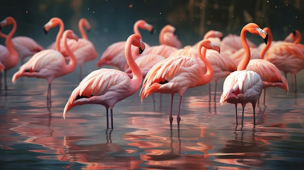 Lot of flamingos in pool photorealistic Al generated