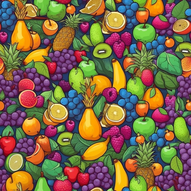 Много фруктов и овощей на темном фоне.