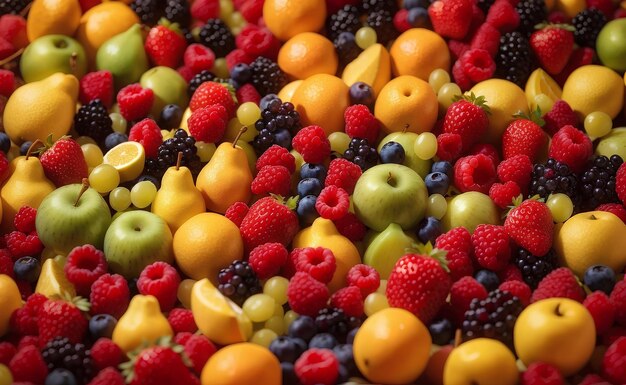 A lot of fruits with vivid color background