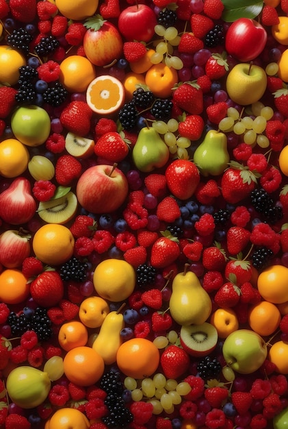 A lot of fruits with vivid color background