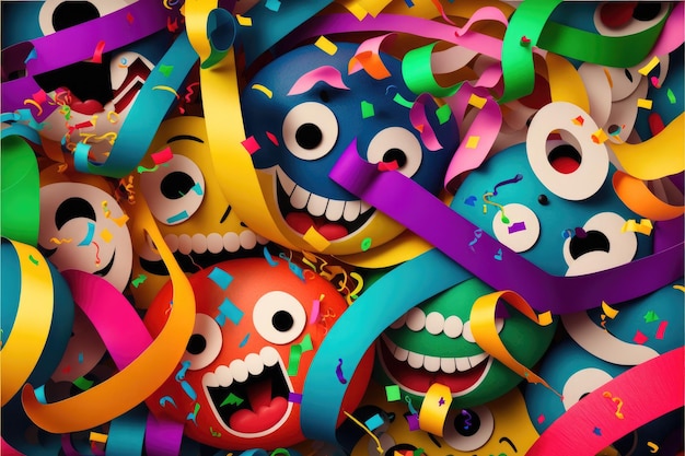 A lot of funny colorful carnival masks Generative AI