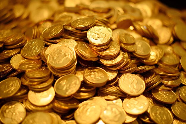 Photo a lot of golden coins collector