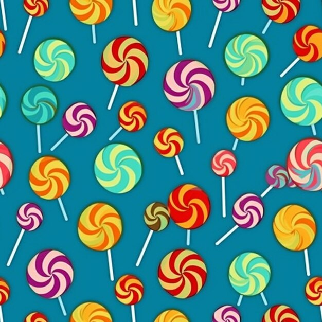 A lot of lollipops on a blue background generative ai