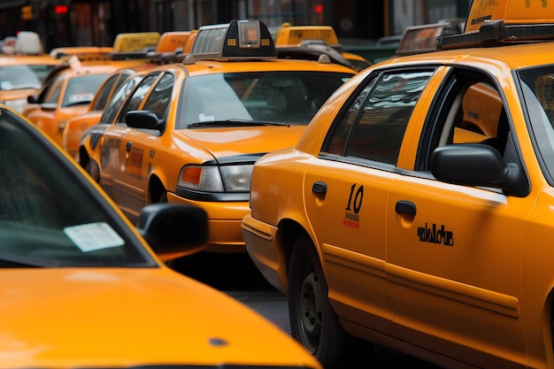 A lot of New York taxi cars