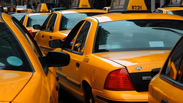 A lot of New York taxi cars