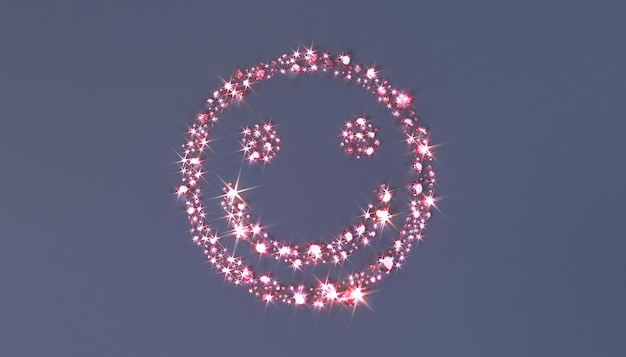 A lot of pink precious stones scattered on the surface in the
form of a smiling face.