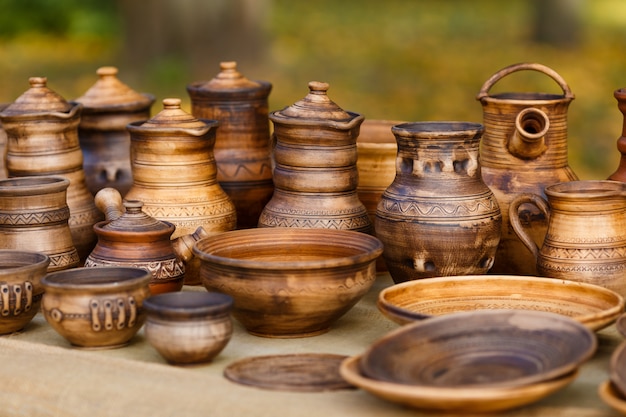 Lot of pottery standing on the stall