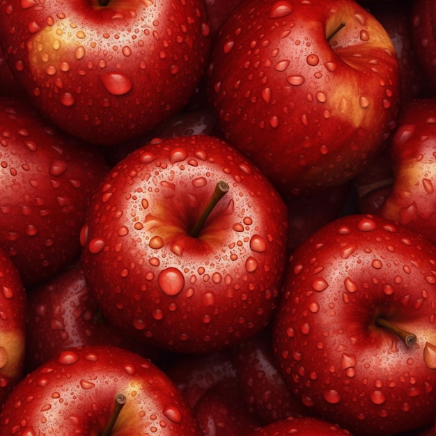 A lot of red apples with water drops on them