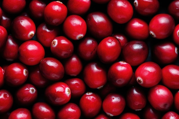 A lot of scattered cranberries Fruit background Generative AI illustration