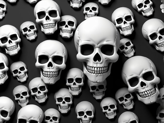 A Lot Of Skulls On A Black Background