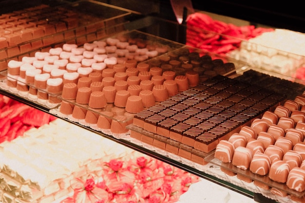 a lot of variety chocolate pralines