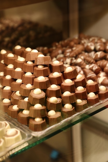 a lot of variety chocolate pralines