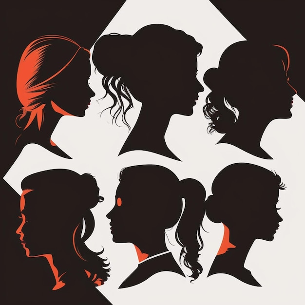 Photo a lot of vector black silhouettes of beautiful women