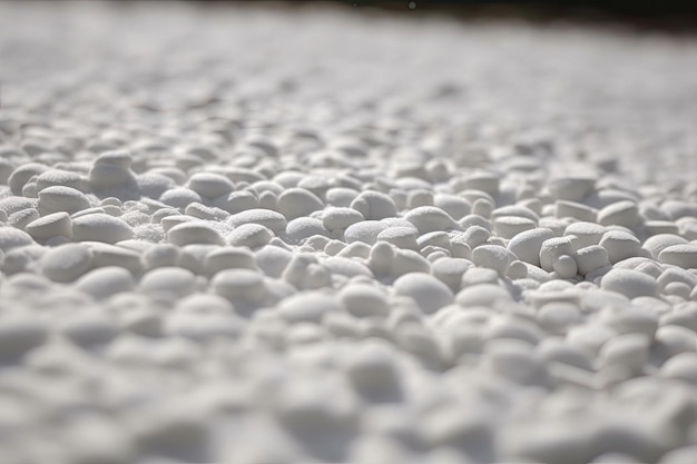 A lot of white rocks sitting on top of a floor