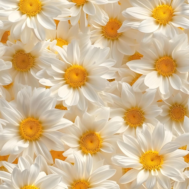 A lot of white yellow daisies or chamomile flowers for fullframe background and seamless texture