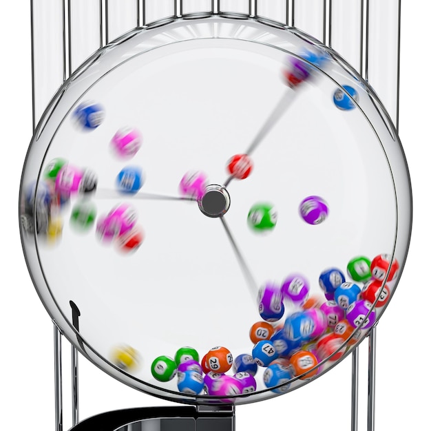 Loterijmachine met loterijballen in bewegende 3D-weergave