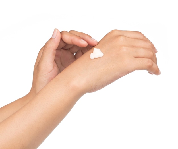 lotion in hands isolated on white background