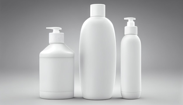 Lotion Realistic bottle mock up Isolated three cosmetics bottle mokeup