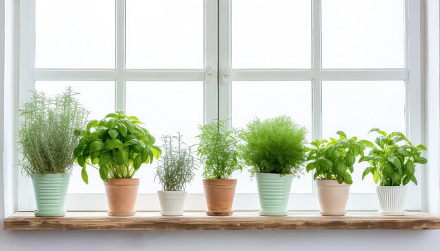 鉢の中には美しい緑の植物がたくさん