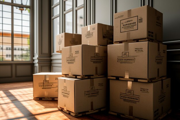 lots of boxes inside the house moving shipping concept Generated AI
