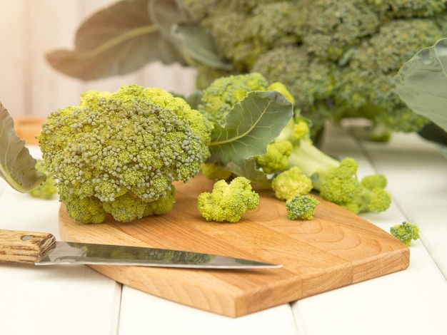 Lots of broccoli for diet and healthy eating Fresh green broccoli on the table Organic products