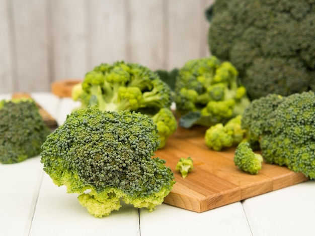 Lots of broccoli for diet and healthy eating Fresh green broccoli on the table Organic products