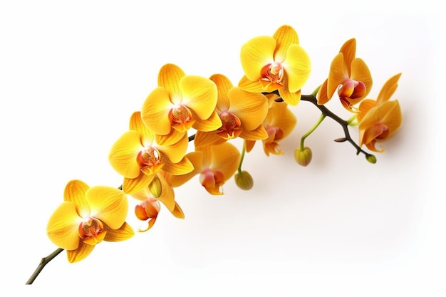 Lots of buds Orange brown orchid flower or Phalaenopsis orchid Light gray background Generative AI